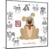 Chinese New Year Dog Color with Twelve Zodiacs Illustration-jpldesigns-Mounted Art Print