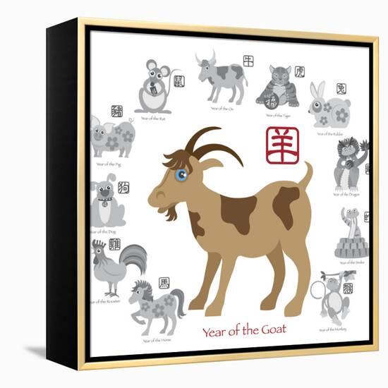 Chinese New Year Goat Color with Twelve Zodiacs Illustration-jpldesigns-Framed Stretched Canvas