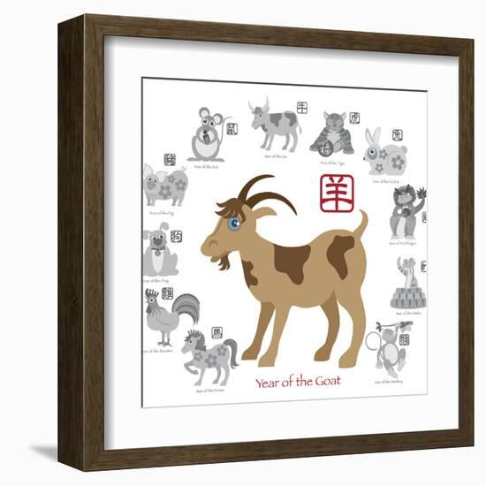 Chinese New Year Goat Color with Twelve Zodiacs Illustration-jpldesigns-Framed Art Print