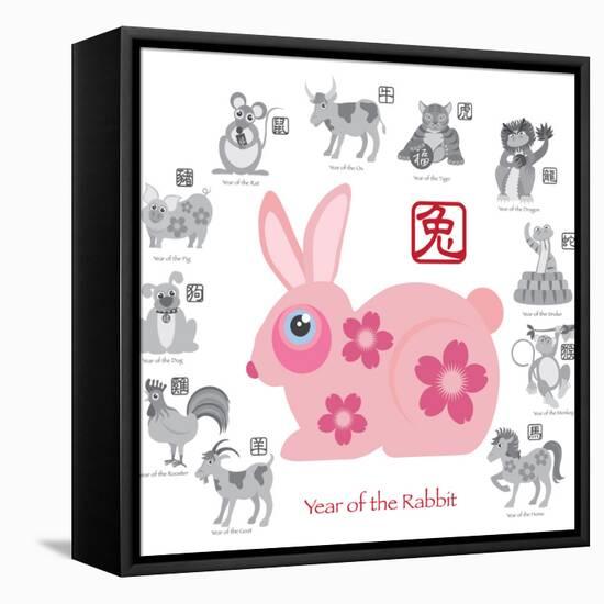 Chinese New Year Rabbit Color with Twelve Zodiacs Illustration-jpldesigns-Framed Stretched Canvas