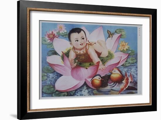 Chinese New Year's Poster with Baby in Lotus Blossom-null-Framed Giclee Print