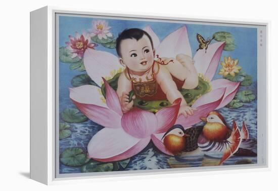 Chinese New Year's Poster with Baby in Lotus Blossom-null-Framed Premier Image Canvas