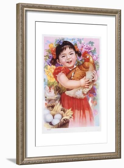 Chinese New Year's Poster with Girl Holding Chicken-null-Framed Giclee Print