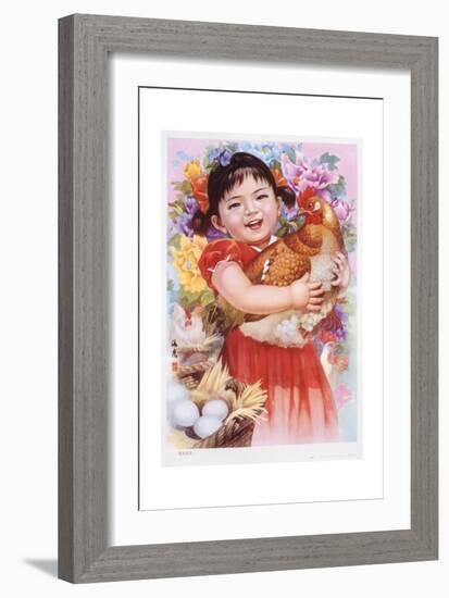 Chinese New Year's Poster with Girl Holding Chicken-null-Framed Giclee Print