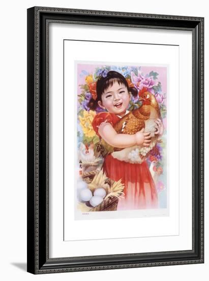 Chinese New Year's Poster with Girl Holding Chicken-null-Framed Giclee Print