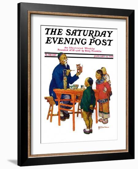 "Chinese Painting China," Saturday Evening Post Cover, January 14, 1928-Henry Soulen-Framed Giclee Print