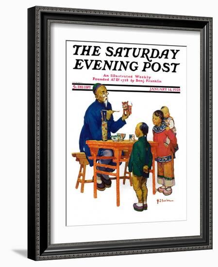 "Chinese Painting China," Saturday Evening Post Cover, January 14, 1928-Henry Soulen-Framed Giclee Print