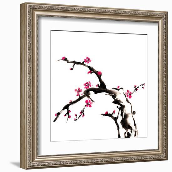 Chinese Painting Of Flowers, Plum Blossom, On White Background-elwynn-Framed Art Print