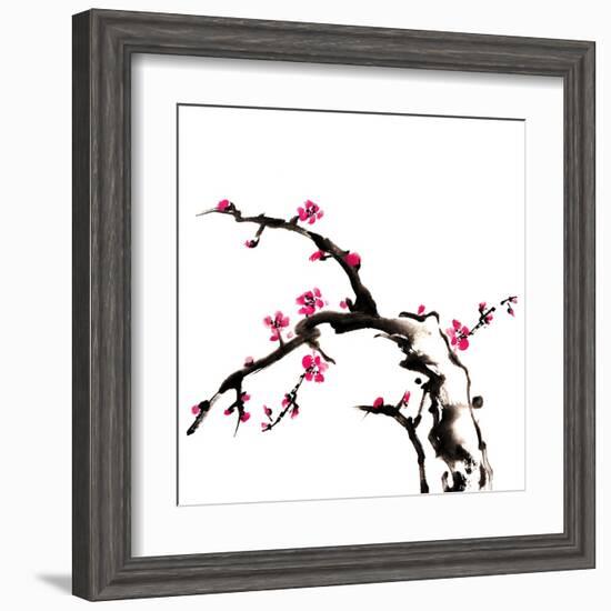 Chinese Painting Of Flowers, Plum Blossom, On White Background-elwynn-Framed Art Print