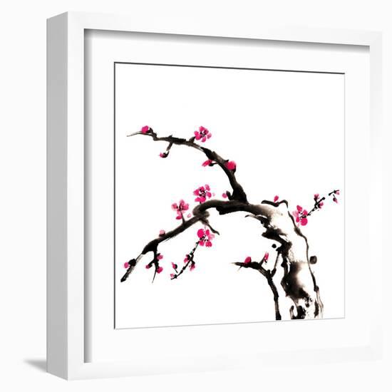 Chinese Painting Of Flowers, Plum Blossom, On White Background-elwynn-Framed Art Print