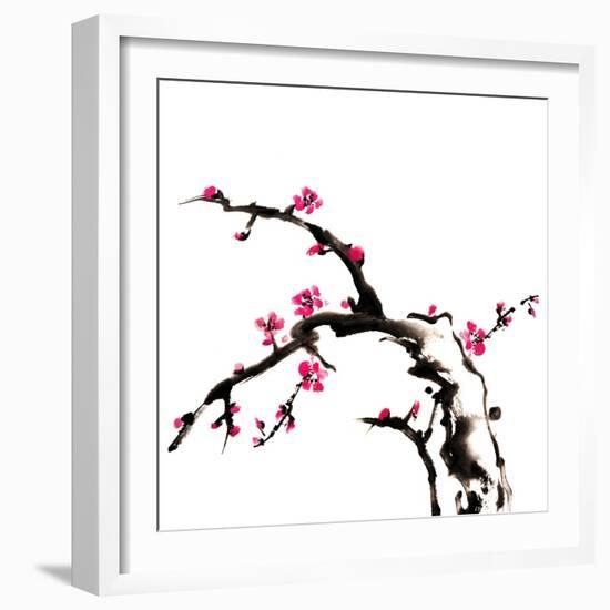 Chinese Painting Of Flowers, Plum Blossom, On White Background-elwynn-Framed Art Print