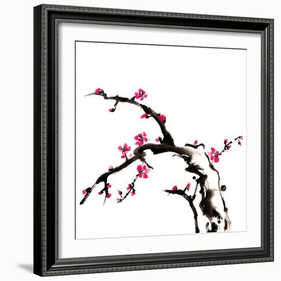 Chinese Painting Of Flowers, Plum Blossom, On White Background-elwynn-Framed Art Print