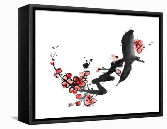 Chinese Painting Of Flowers, Plum Blossom, On White Background-elwynn-Framed Stretched Canvas