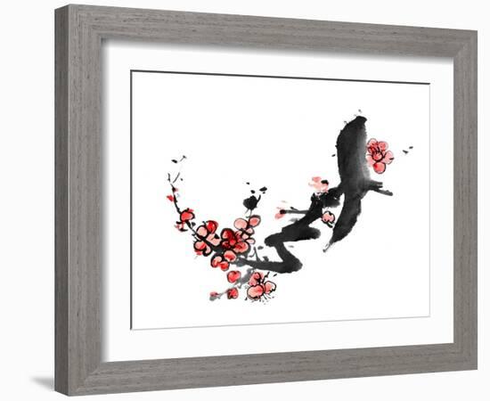 Chinese Painting Of Flowers, Plum Blossom, On White Background-elwynn-Framed Art Print