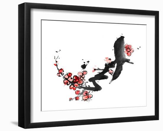 Chinese Painting Of Flowers, Plum Blossom, On White Background-elwynn-Framed Art Print