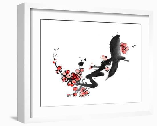 Chinese Painting Of Flowers, Plum Blossom, On White Background-elwynn-Framed Art Print