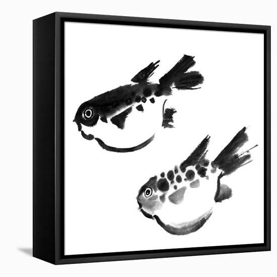 Chinese Painting Of Swellfish On White Background-elwynn-Framed Stretched Canvas