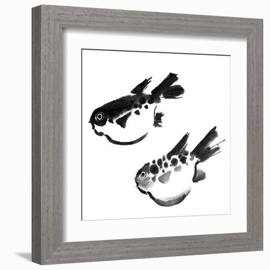 Chinese Painting Of Swellfish On White Background-elwynn-Framed Art Print