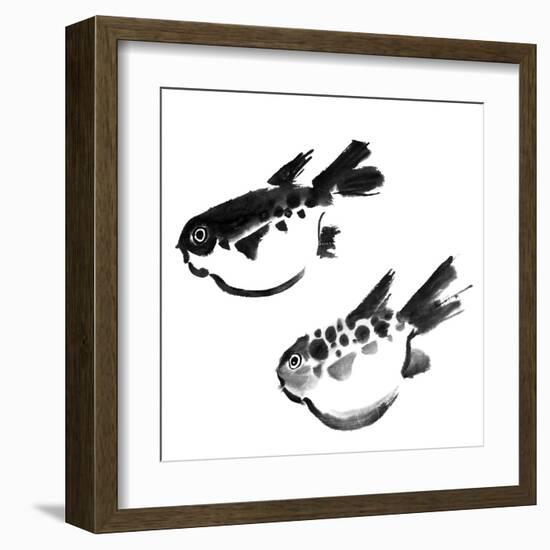 Chinese Painting Of Swellfish On White Background-elwynn-Framed Art Print