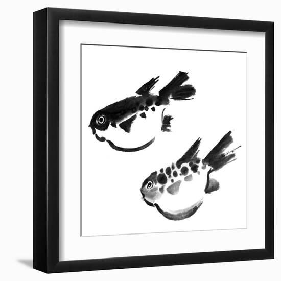 Chinese Painting Of Swellfish On White Background-elwynn-Framed Art Print