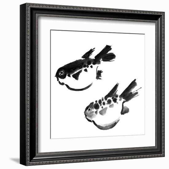 Chinese Painting Of Swellfish On White Background-elwynn-Framed Art Print