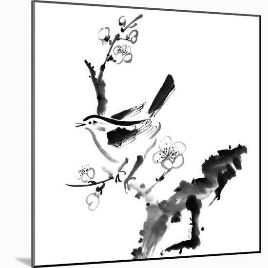 Chinese Painting , Plum Blossom And Bird, On White Background-elwynn-Mounted Art Print
