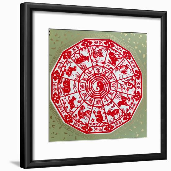 Chinese Papercut Depicting the Twelve Signs of the Zodiac, C.1980-null-Framed Giclee Print