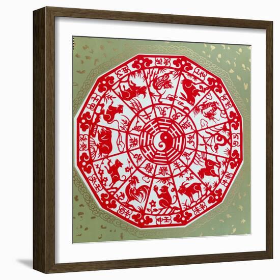 Chinese Papercut Depicting the Twelve Signs of the Zodiac, C.1980-null-Framed Giclee Print