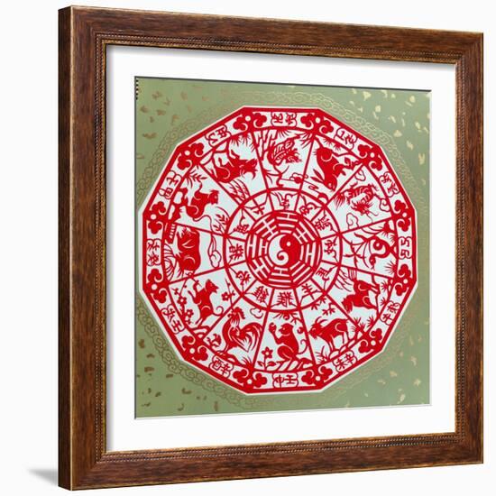 Chinese Papercut Depicting the Twelve Signs of the Zodiac, C.1980-null-Framed Giclee Print