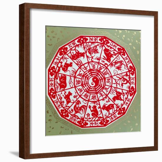 Chinese Papercut Depicting the Twelve Signs of the Zodiac, C.1980-null-Framed Giclee Print