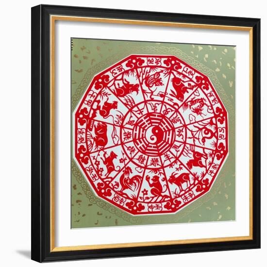 Chinese Papercut Depicting the Twelve Signs of the Zodiac, C.1980-null-Framed Giclee Print