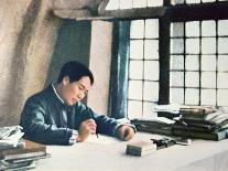 Mao Zedong Writing His 'On Protracted War' in a Cave-Dwelling in Yenan, 1938-Chinese Photographer-Photographic Print
