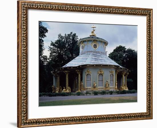 Chinese Teahouse, Circular Pavilion with Gilded 18th Century Statues-null-Framed Giclee Print