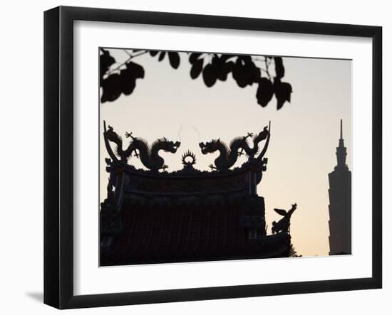 Chinese Temple Taipei 101 Highest Building in the World-Christian Kober-Framed Photographic Print