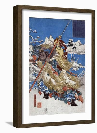 Chinese Three Kingdoms warrior Zhang Fei, Japanese Wood-Cut Print-Lantern Press-Framed Art Print