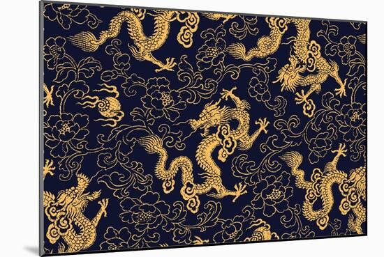 Chinese Traditional Golden Dragon and Peony Pattern-Kevin Leng Ker Lun-Mounted Art Print
