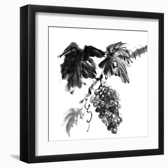 Chinese Traditional Ink Painting, Grapes On White Background-elwynn-Framed Art Print