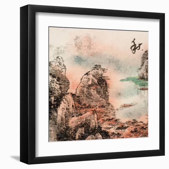 Chinese Traditional Ink Painting, Landscape of Season, Fall.-elwynn-Framed Art Print