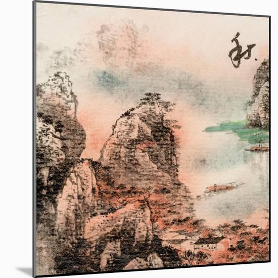 Chinese Traditional Ink Painting, Landscape of Season, Fall.-elwynn-Mounted Art Print