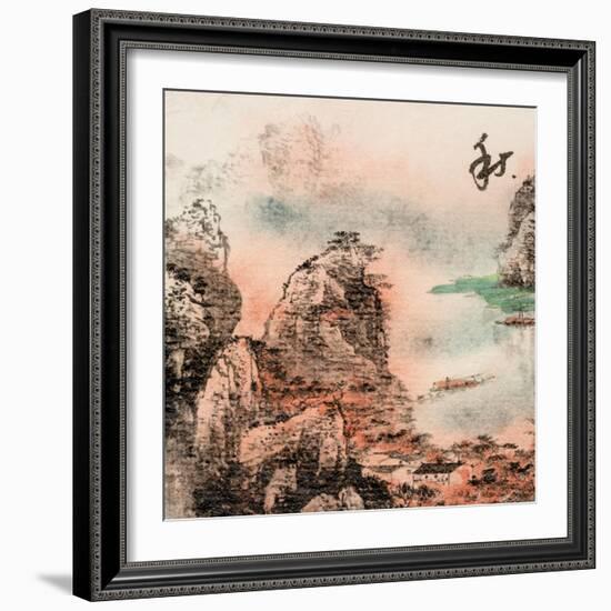 Chinese Traditional Ink Painting, Landscape of Season, Fall.-elwynn-Framed Art Print