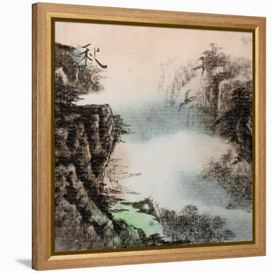 Chinese Traditional Ink Painting, Landscape of Season, Fall.-elwynn-Framed Stretched Canvas