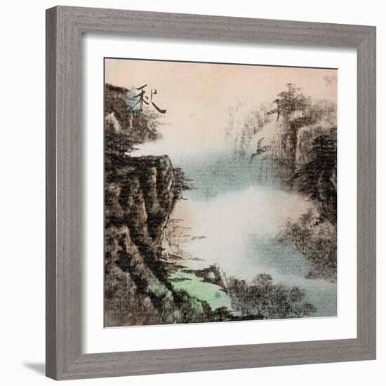 Chinese Traditional Ink Painting, Landscape of Season, Fall.-elwynn-Framed Art Print