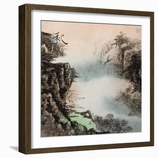 Chinese Traditional Ink Painting, Landscape of Season, Fall.-elwynn-Framed Art Print