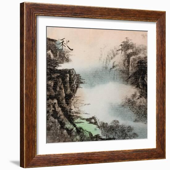 Chinese Traditional Ink Painting, Landscape of Season, Fall.-elwynn-Framed Art Print