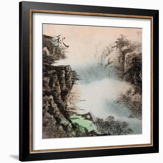 Chinese Traditional Ink Painting, Landscape of Season, Fall.-elwynn-Framed Art Print