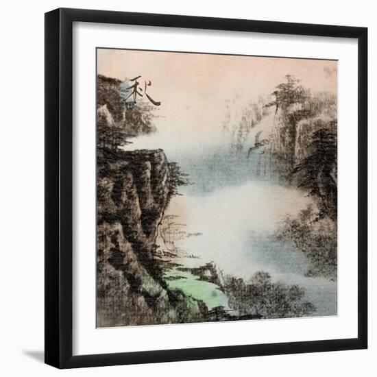 Chinese Traditional Ink Painting, Landscape of Season, Fall.-elwynn-Framed Art Print