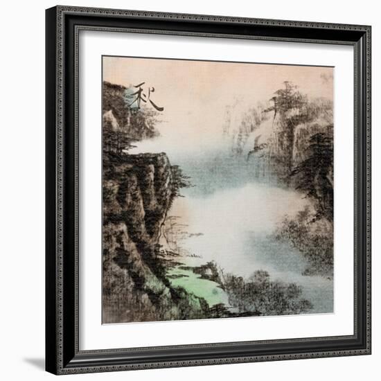 Chinese Traditional Ink Painting, Landscape of Season, Fall.-elwynn-Framed Art Print