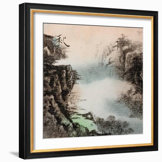 Chinese Traditional Ink Painting, Landscape of Season, Fall.-elwynn-Framed Art Print