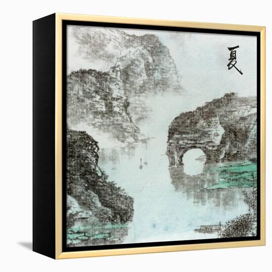 Chinese Traditional Ink Painting, Landscape of Season, Summer.-elwynn-Framed Stretched Canvas