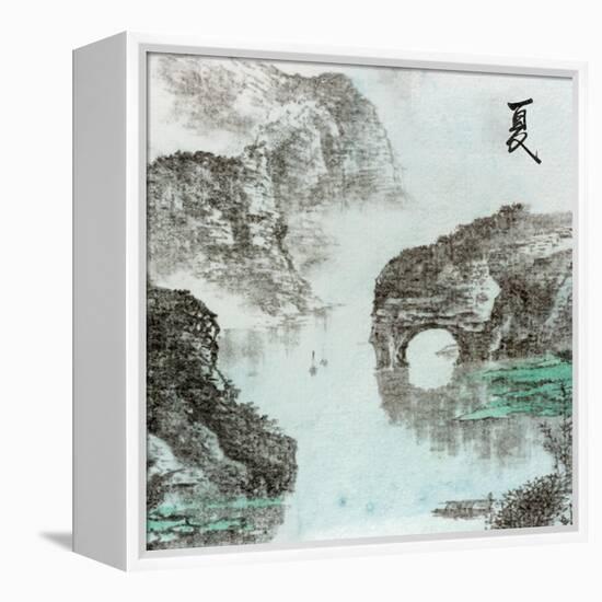 Chinese Traditional Ink Painting, Landscape of Season, Summer.-elwynn-Framed Stretched Canvas